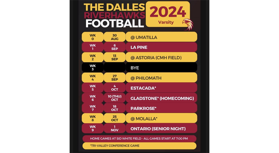 The Dalles Riverhawks Schedule